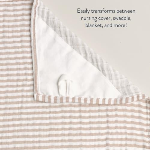 Itzy Ritzy Breastfeeding Boss Multi-Use Cover – A Nursing Cover, Swaddle, Car Seat Wrap, Tummy Time Mat & Burp Cloth All in One – Made of Soft Muslin Fabric & Measures 47” x 47” (Taupe Stripe) - color: Taupe Stripe