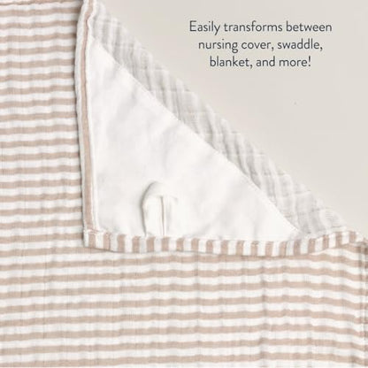 Itzy Ritzy Breastfeeding Boss Multi-Use Cover – A Nursing Cover, Swaddle, Car Seat Wrap, Tummy Time Mat & Burp Cloth All in One – Made of Soft Muslin Fabric & Measures 47” x 47” (Taupe Stripe) - color: Taupe Stripe