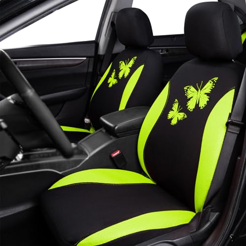 Flying Banner Butterfly car seat Covers ful Set Fashion Universal Lady Woman Female Rear Bench Split Colorized (Green, Full Set) - color: Green, size: Full set