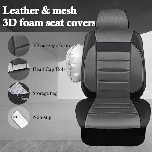 CAR PASS Leather Seat Covers Full Set Universal Water Resistant 3D Foam Back Support, Luxury Comfort Automotive 5 Seat Covers All Season Fit for SUV,Sedan,Van, Airbag Compatible Elegance(Gray Black) - color: Black and Gray