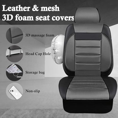 CAR PASS Leather Seat Covers Full Set Universal Water Resistant 3D Foam Back Support, Luxury Comfort Automotive 5 Seat Covers All Season Fit for SUV,Sedan,Van, Airbag Compatible Elegance(Gray Black) - color: Black and Gray