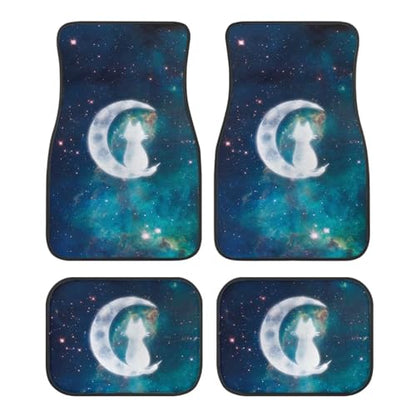 Moon White Cat Floor Mats for Car Sedan Truck SUV,Front Only,Set of 4 Universal Fit for Women Men Cars - color: Moon White Cat
