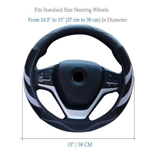 Alusbell Microfiber Leather Steering Wheel Cover Breathable Auto Car Steering Wheel Cover for Women and Men Universal 15 Inches (White) - color: White