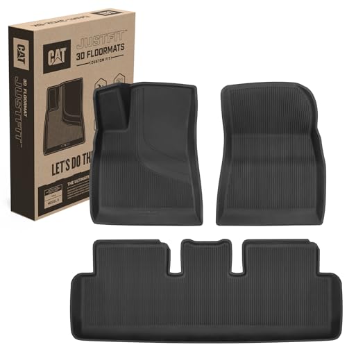 Cat® JustFit™ 3D Floor Mats for Tesla Model 3 2017–2024 Custom Fit Floor Mats Full Set, All Weather Waterproof TPE Car Mats, Heavy Duty Tesla Model 3 Accessories for Ultimate Interior Protection