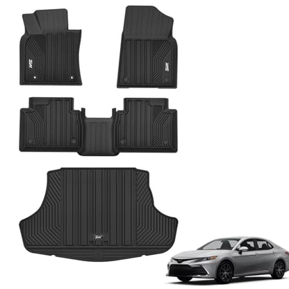 3W Floor Mats & Cargo Liner Fit Toyota Camry 2018-2024 FWD (Not for Hybrid or AWD), TPE All Weather Custom Fit Floor Liner, 1st and 2nd Row and Trunk Mat(L/LE/SE/TRD/XLE/XSE) - style: 5. Camry|18-24|Full Mats