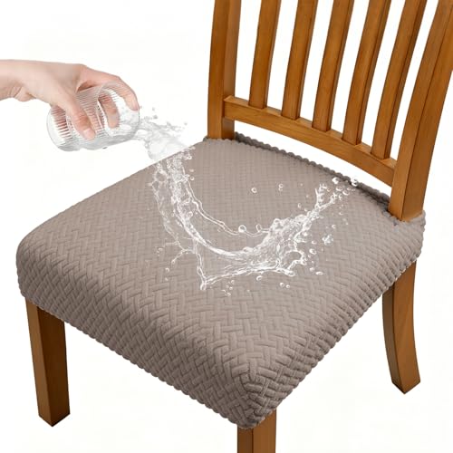 Dioxide Waterproof Seat Covers for Dining Room Chairs, Stretch Chair Covers Slipcover Protector Kitchen Chair Seat Covers for Hotel Banquet Party (Rear-Gapped, Taupe, 6 PCS) - color: Waterproof-taupe, size: set of 6