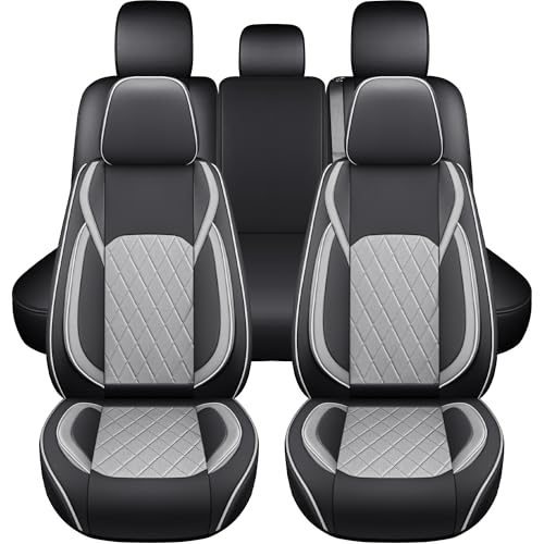 F150 Seat Covers Full Set, Faux Leather Truck Seat Covers Diamond Quilted Custom Fit for 2009-2026 F-150 SuperCrew & 2017-2026 F250 F350 F450 Crew Cab XL XLT Lariat King Ranch (Black & Gray) - color: Black & Gray, size: Front & Rear