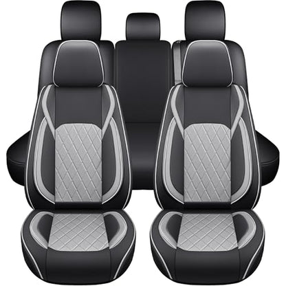 F150 Seat Covers Full Set, Faux Leather Truck Seat Covers Diamond Quilted Custom Fit for 2009-2026 F-150 SuperCrew & 2017-2026 F250 F350 F450 Crew Cab XL XLT Lariat King Ranch (Black & Gray) - color: Black & Gray, size: Front & Rear