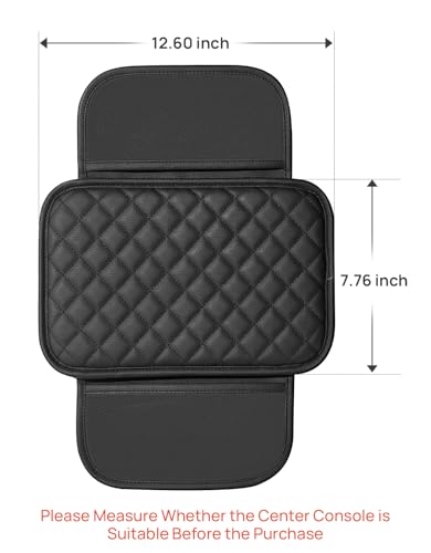 JOYTUTUS Center Console Cover with Storage Bag for SUV Sedan Car, Thin Middle Console Cover Arm Rest Pad, Leather 12.6" x 7.75" x 0.66"