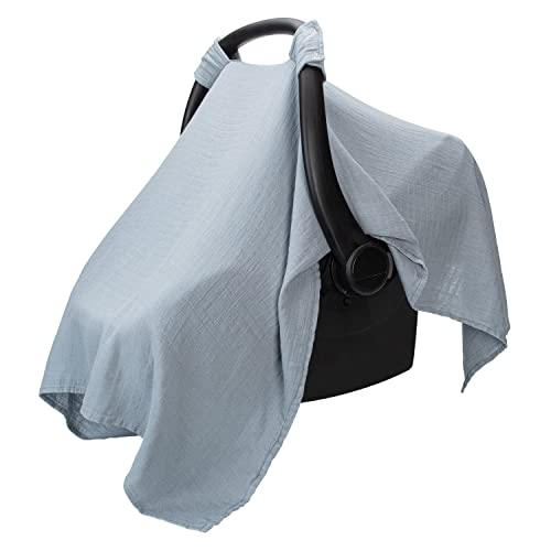 Comfy Cubs Baby Car Seat Cover - Soft, Breathable Bamboo Rayon and Muslin Cotton Blend - Lightweight Canopy for Sun, Bug, and Comfort Protection - Large Size Infant Seat Cover in Pacific Blue Design - color: Pacific Blue