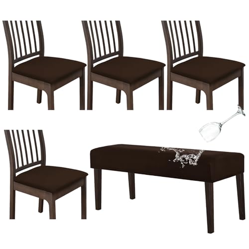 KRFOONN Waterproof Seat Covers for Dining Room Chairs Set of 4 with Bench Cover Washable Dining Chair Covers Removable Kitchen Chair Cushion Slipcovers Protector, A2 - color: Color A2