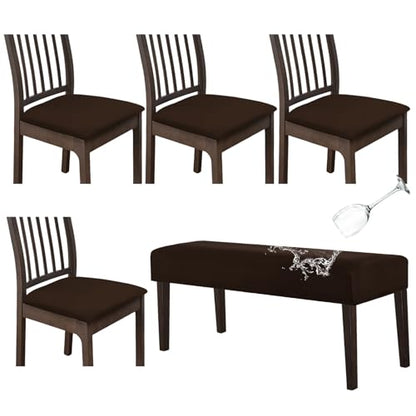 KRFOONN Waterproof Seat Covers for Dining Room Chairs Set of 4 with Bench Cover Washable Dining Chair Covers Removable Kitchen Chair Cushion Slipcovers Protector, A2 - color: Color A2