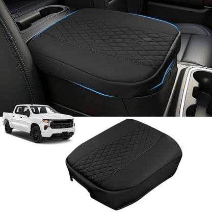 Sze Center Console Cover Compatible with Chevy Silverado GMC Sierra 1500 2500 3500 2019-2026 Tahoe Suburban Yukon 2021-2026, Heavy Duty Faux Leather Middle Armrest Pad Cushion, Bucket Seat Only - color: GMC Sierra 2019-2025