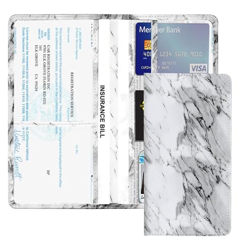 Vehicle Glove Box Car Organizer, Car Registration and Insurance Holder, Insurance Card Holder for Cars, Leather Card Holder Interior Auto Accessories for Women (Marble-White/Large) - color: Marble-White/Large