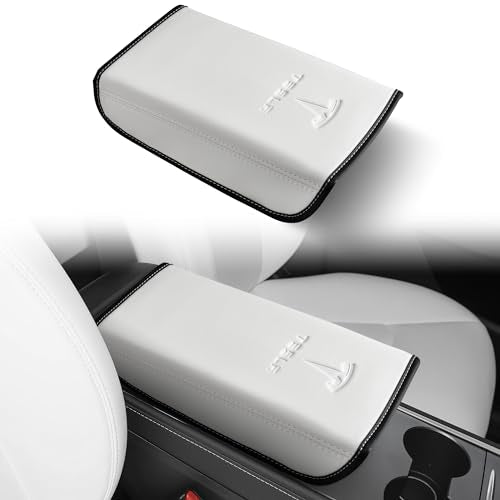 Center Console Leather Armrest Cover Designed for Tesla Model 3 2017-2023/Model Y 2020-2025(Not for Model Y Juniper),Center Console Accessories for Tesla Model 3/Y Interior Accessories White