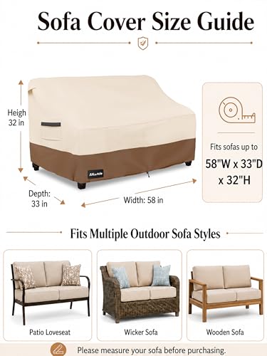 ANartcle 2-Seater Patio Loveseat Cover,58W x 32.5D x 31H Inches Outdoor Couch Cover,100% Waterproof Heavy Duty Patio Sofa Covers,Patio Furniture Covers,Beige&brown - color: Sofa-Beige&brown, size: 58"W x 33"D x 31"H