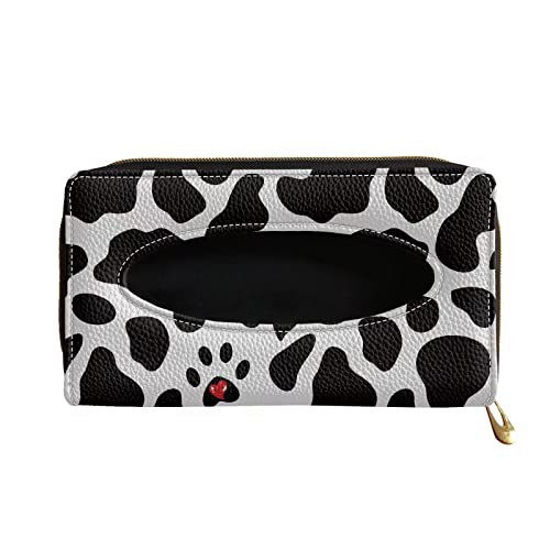 Biyejit Dog Paw Cow Print Tissue Holder - Sun Visor Napkin Holder, PU Leather Backseat Case Holder for Car Decorations - color: Dog Paw Cow Print, size: 1 Pack
