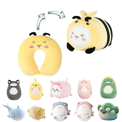 Kids Travel Pillow - 2-in-1 Deformable Kids Neck Pillow for Traveling, Soft U-Shaped Pillow with Adorable Animal Design, Comfy Sleep and Play, Ideal for Airplane Traveling - Yellow Bee - size: Yellow Bee