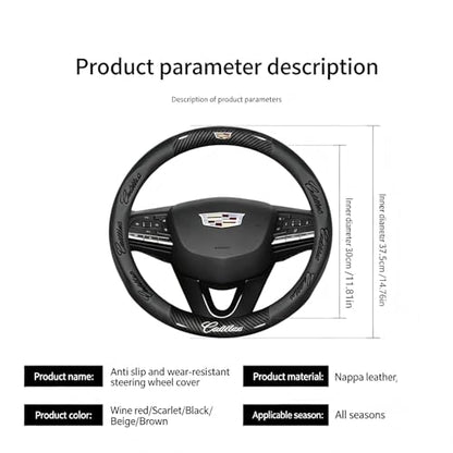 fir for Cadillac Steering Wheel Cover, Carbon Fiber Texture Nappa Leather,Custom Embossed Logo, Round Shape,Car Steering Wheel Protector Compatible with Cadillac Escalade XT4 XT5 XT6 Accessories