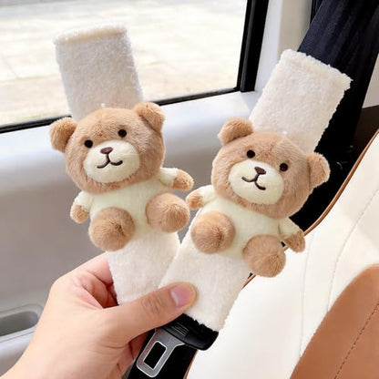 2 PCS Seat Belt Cover Pad, Cute Kawaii Animal Bear Seatbelt Covers for Kids and Adults, Winter Plush Fluffy Soft Seat Belt Cover, Cartoon Seatbelt Cushion,Car Seat Strap Pads (D-Bear) - color: D-Bear