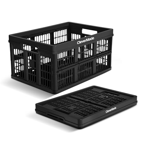 CleverMade Collapsible Utility Crate 45L Foldable Plastic Crate with Heavy Duty 66 lb Capacity for Storage, Trunk Organization, & Moving - Obsidian - color: Obsidian, size: 45L - 1 Pack