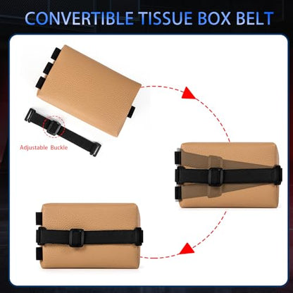 Car Tissue Holder, Standard Tissue Holder for Pu Leather Car Napkin Holder, Backseat Extra Large Tissue Organization Fit for 120-230 Tissues per Box 7.08'' x 4.72'' x 3.15'' (Khaki) - color: Khaki