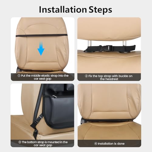 Car Seat Organizers Waterproof Backseat Protector with Storage Pocket Large Leather Kick Mats for Kids Pets Automobile SUV Truck (Black, Large Pocket) - color: Black