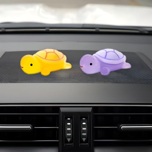 2PCS Cute Tortoise Car Dashboard Ornament, Luminous Turtle Auto Rear View Accessories, Mini Resin Figurine Center Console Decoration for Car Interior, Home, Desk, Garden (Purple/Yellow) - color: Purple/Yellow