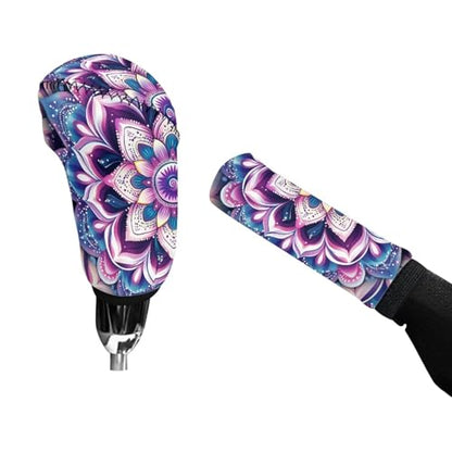 Bulopur Car Shifter Gear Hand Brake Trim Cover Set for Most Cars Van SUV Sedan Truck Auto Accessories - color: Boho Mandala Flower