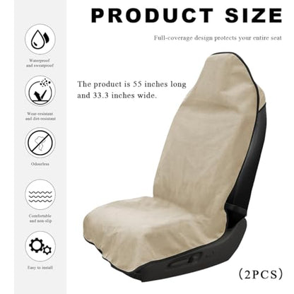 DXNQ 2PCS Car Towel Seat Cover, Waterproof Sweating Non-Slip Premium Soft Towel Carseat Protector, Universal Machine Washable Car Truck SUV Front Seat Cover for Gym Workout Beach Hiking (Beige) - color: Beige, 2pcs, Front
