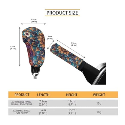 AFPANQZ Handbrake Cover & Shift Gear Knob Cover Bohemian Flower Universal Gear Stick Case Sleeve Non-Slip Soft Fit Most Cars Sedan SUV Van Truck Universal - color: Bohemian Flower