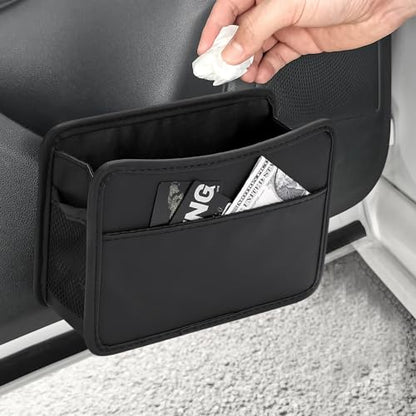 Accmor Collapsible Car Trash Can, Leather Vehicle Garbage Organizer Bin Holder with One Roll Trash Bag, Foldable Hanging Mini Cars Storage Bag Container for Auto, SUV (Black)
