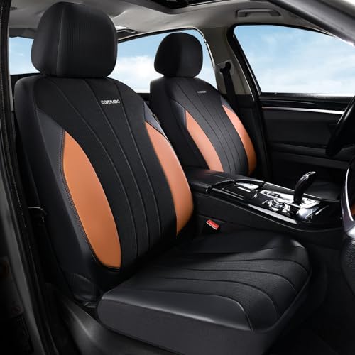 Coverado Seat Covers for Car, Leather Automotive Car Seat Covers 5 Seats, Mesh Breathable Auto Seat Protectors, Brown Seat Covers Universal Fit for SUV, Truck, Vans, Sedan - color: B-Brown&Black