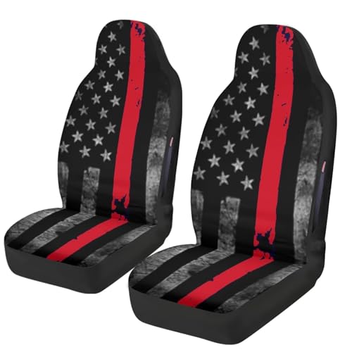 American Flag Printed Front Car Seat Cover Waterproof, Universal 2 Pcs Car Front Seat Cover for Truck SUV Vehicle Sedan, All Weather Auto Seat Cover Compatible with Airbag, Car Accessories - color: American Flag - Black and Red