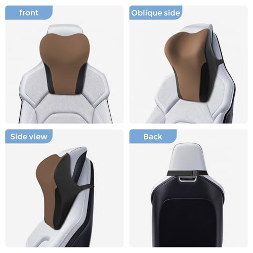 BABUR Car Headrest Pillow | Ergonomic Memory Foam Neck Shoulder Support Pillow with Adjustable Design & Enlarged Surface | Pain Relief for Driving Travel Sleeping | Brown 1 Pack - color: Brown