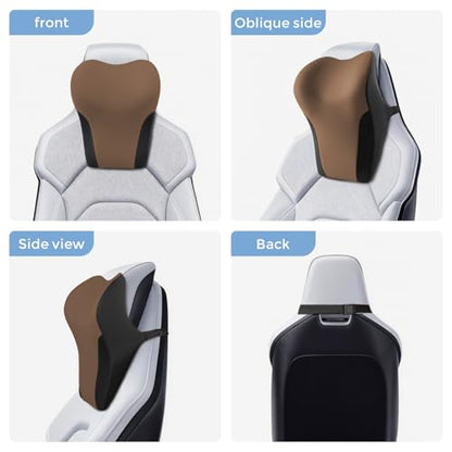 BABUR Car Headrest Pillow | Ergonomic Memory Foam Neck Shoulder Support Pillow with Adjustable Design & Enlarged Surface | Pain Relief for Driving Travel Sleeping | Brown 1 Pack - color: Brown