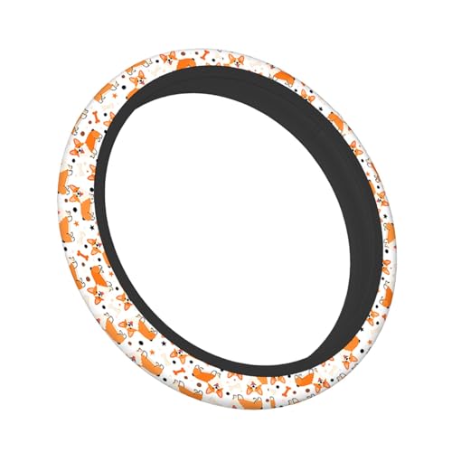 Swono Cute Dog Car Steering Wheel Cover Cartoon Dog Breed Welsh Corgi On A White Safe Driving Anti-Slip Steering Wheel Covers Steering Wheel Protection No Smell Universal 15 Inch - color: multi-064