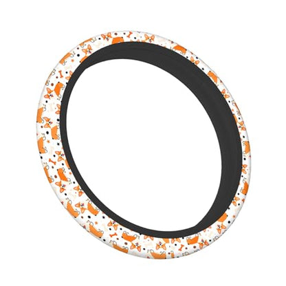 Swono Cute Dog Car Steering Wheel Cover Cartoon Dog Breed Welsh Corgi On A White Safe Driving Anti-Slip Steering Wheel Covers Steering Wheel Protection No Smell Universal 15 Inch - color: multi-064