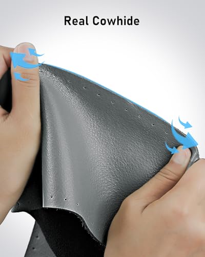 BELINOUS Leather Steering Wheel Cover Lace Up, Stitch on Steering Wheel Wrap, Universal Fit 13-20 Inch Car Truck Pickup Boat, A Whole Piece of Cowhide, DIY w/Needle Thread (Size M0, Gray) - color: Gray, size: M0