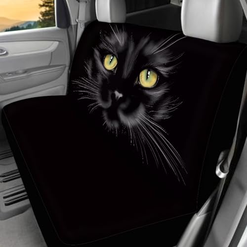 Black Cat Car Seat Covers for Front and Rear Black Cat Car Accessories Set Cute Animal Cars Seat Protector Se Pad Split Bench Cover Travel Dog Blanket,Easy to Install - color: Black Cat