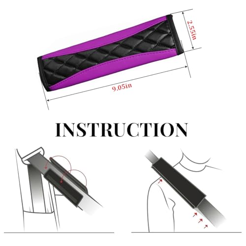 Car Accessories Set, 14.5-15" Leather Vehicle Steering Wheel Cover, Seat Belt Cushion, Gear Shift and Handbrake Cover, Center Console Protector, Universal for Truck SUV Van (Purple) - color: Purple