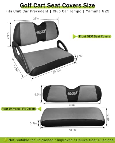 Golf Cart Seat Covers Front & Rear Set for Club Car Precedent | Also Fits Club Car Tempo & Yamaha G29 | Breathable Mesh | Cool & Sweat-Proof | Machine Washable | Easy to Install, Black&Grey - color: Grey & Black, size: Rear + Front Seat Precedent TEMPO YA