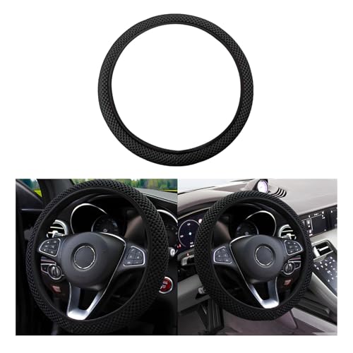 Elastic Stretch Car Steering Wheel Cover, Comfortable Steering Wheel Cover Universal for 14.5-15 Inch, Warm in Winter & Cool in Summer, Anti-Slip Breathable Ice Silk (Black) - color: Black