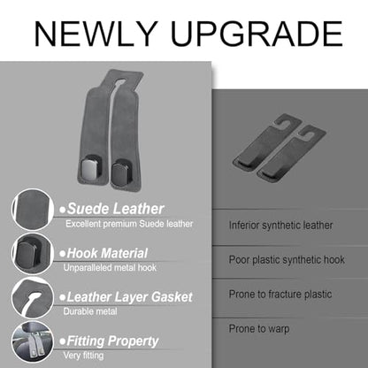 Purse and Bag Hook for Car, Zinc Alloy Seat Headrest Hooks, Upgraded Leather Car Seat Back Purses Hanger and Bags Holder (Grey, 2Pack) - color: Gray