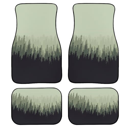 Forest Background Floor Mats for Cars Universal Misty Nature Landscape Green Pine Coniferous Trees Silhouette Car Floor Mats Full Set Front Rear Foot Carpet Rugs Auto Accessories for Trucks - color: Green Black