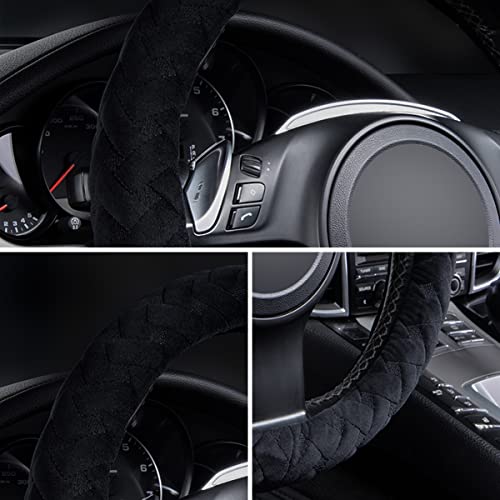 Flying Banner car Steering Wheel Cover Soft Velvet Warm Universal Size 15 inches SUV Truck Anti Slip Odorless Summer Winter (Black, Velvet Massage) - color: Black