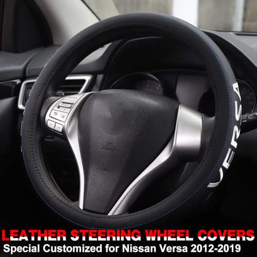 XITER Leather Steering Wheel Cover for Nissan Versa 2012-2019-With Versa Logo - color: Versa 2012-2019,With "Versa " LOGO