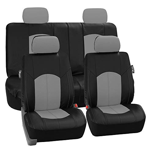 FH Group Automotive Seat Cover Highest Grade Faux Leather Gray Full Set, Combo Car Seat Cover Design Airbag Compatible Split Bench Tan Car Seat Covers Interior Accessories Universal Fit Cars Truck SUV - color: Gray Black, size: Full Set