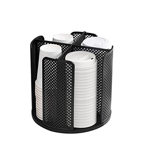 Cup and Lid Organizer Cup Dispenser Coffee Cup Organizer Paper Cup Holder Rotating for Bathroom, Restaurant, Break Room, Coffee Station, Bar, Buffet, Kitchen Cabinet, Countertop,4 Compartment - color: Black