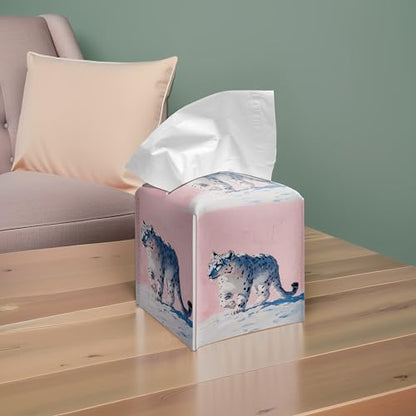 Snow Leopard Art 5.2-Inch Square PU Leather Tissue Box Cover – Hand-Stitched, Removable Liner, Bathroom, Bedroom, Living Room, Office, Gift for Snow Leopard & Animal Lovers - color: Snow Leopard